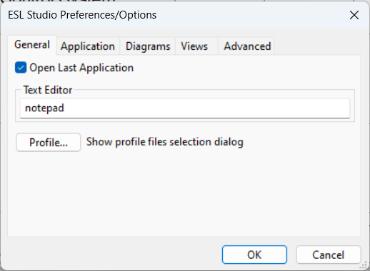 Preferences/Options dialog General tab